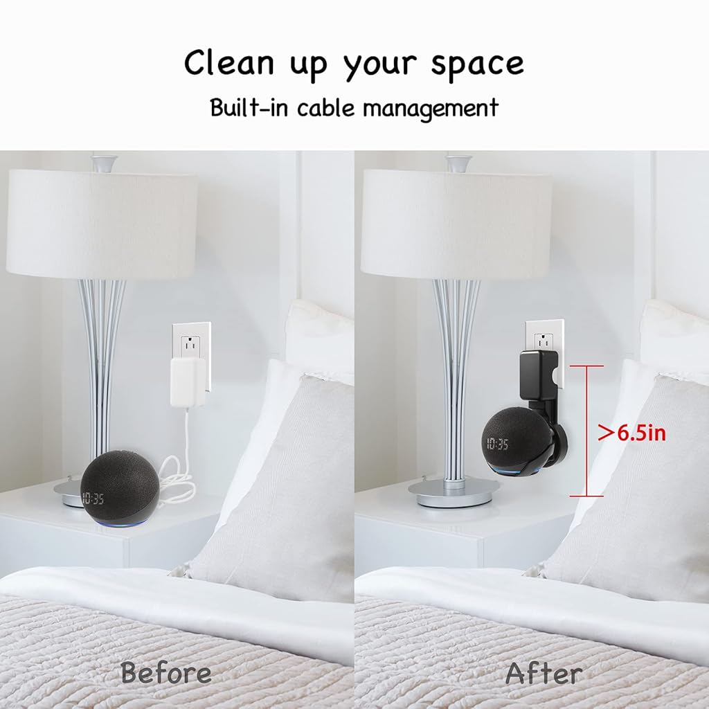 ZORBES Wall Adapter Holder for Alexa Echo Dot 4th Generation,A Space-Saving Solution with Cord Management for Your Smart Home Speakers - Black