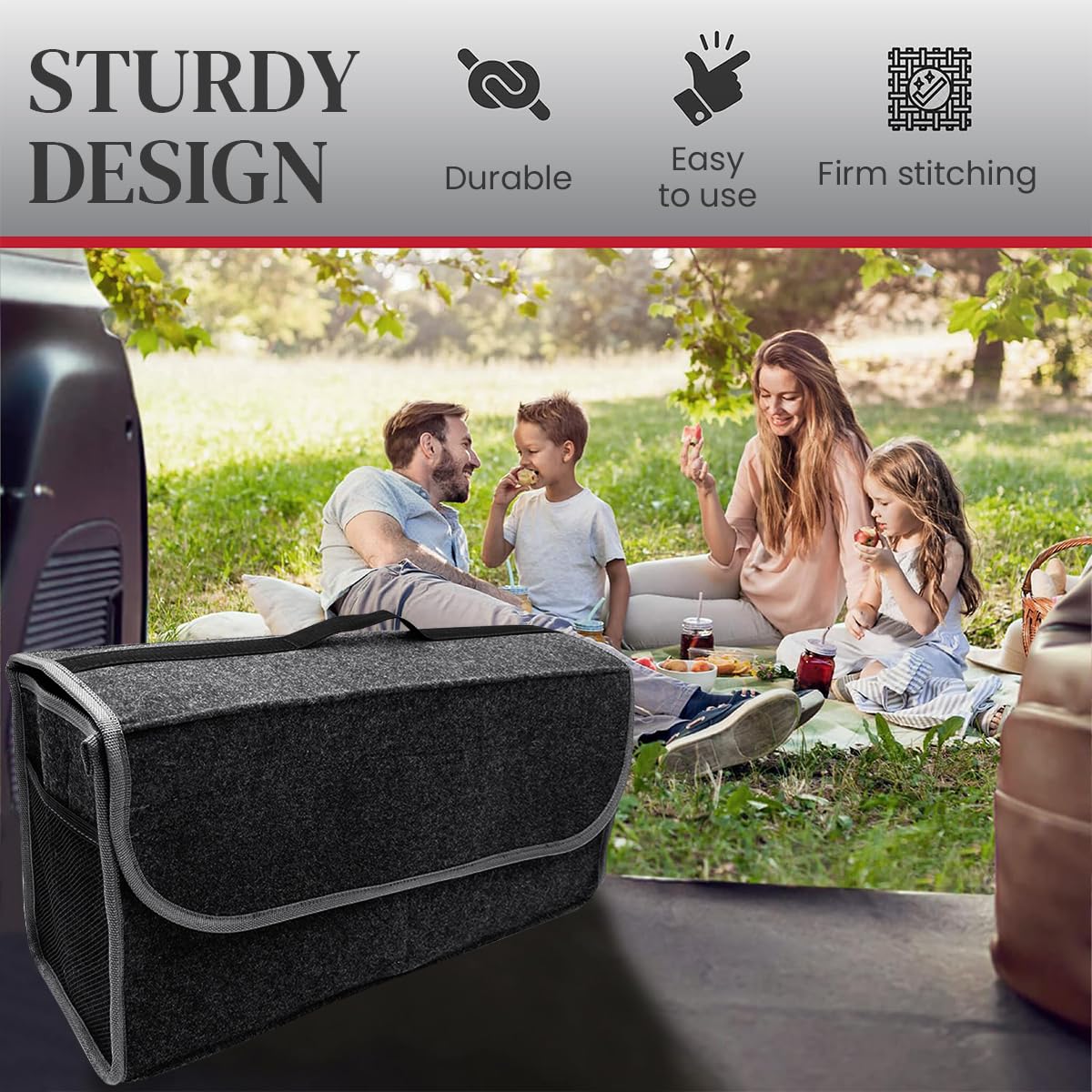 STHIRA Car Organizer Bag Tool Bag Felt Made Organizer Bag Car Trunk Organizer Bag Portable Car Trunk Organizer Bag with Handles Utility Car Organizer Bag for Accessories, Tools, 50x24x17cm