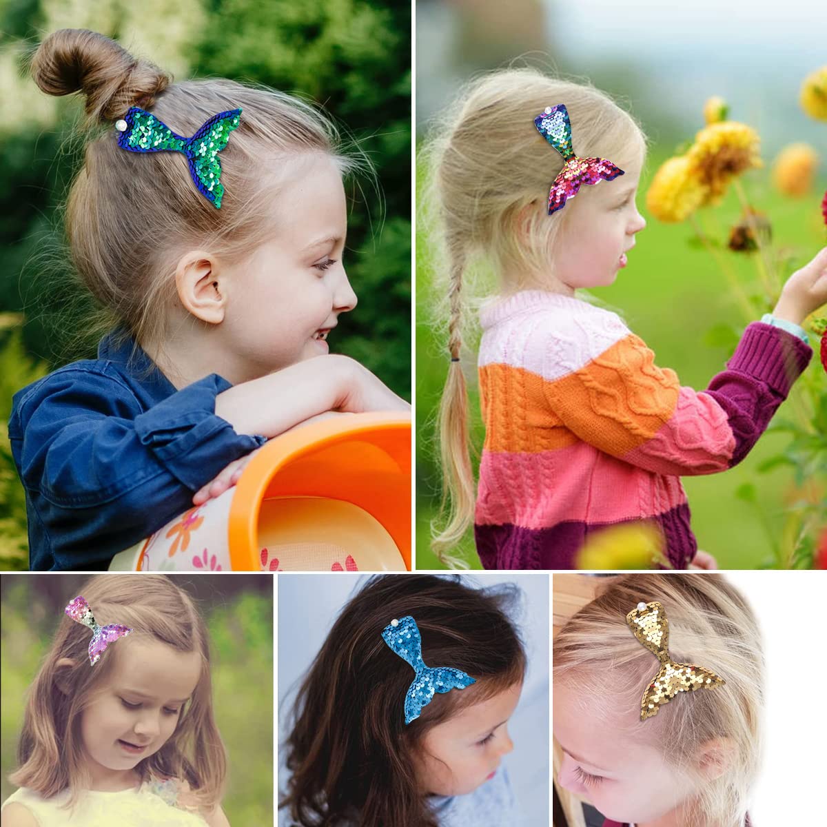 PALAY 8pcs Mermaid Hair Clip for Girls, Mermaid Sequin Hairpins with Pearl Hair Accessories for Women Girls Styling Tools Party