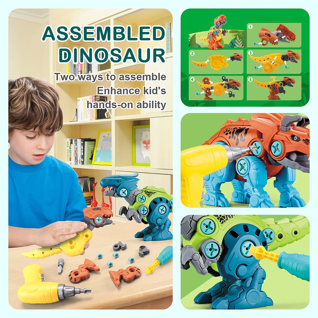PATPAT Dinosaur Toys for Kids, STEM Construction Building Toys for Kids, 4 PCS Dinosaur Toy with Electric Screwdriver & Storage Box, Assembling Building Blocks Birthday Gifts for 3 - 8 Year Old Kids