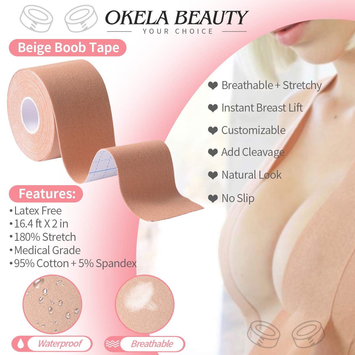 MAYCREATE Boob Tape with 4PCS Reusable Silicon Nipple Pasties Cover for Women Push Up & Lifting Body Tape with Free Cut Breast Lift Tape for Women Breast Tape