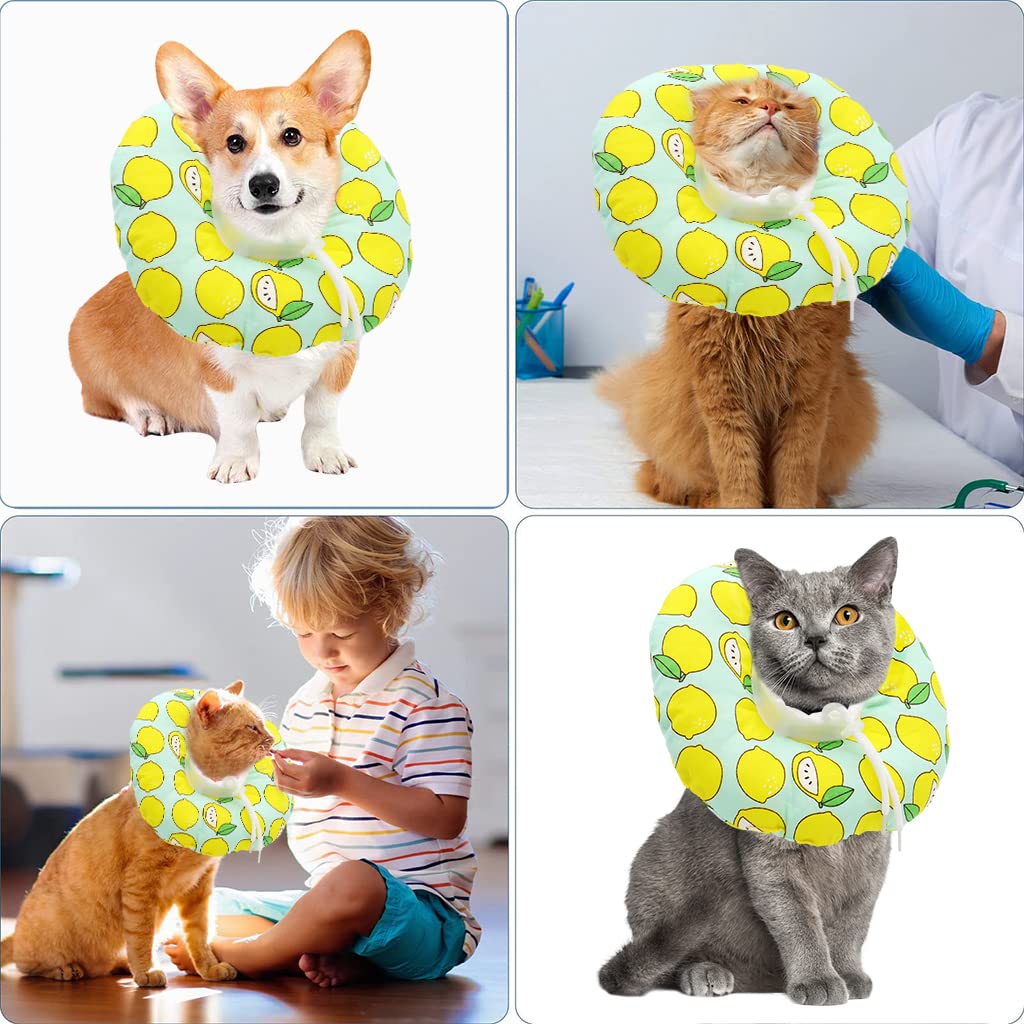 Qpets Cat Cone Collar Comfy & Soft Stuffed PP Cotton Adjustable Size Machine Washable, After Surgery for Anti-Licking Dog E Collar,Surgery Recovery Collar for Pet (M:16-29cm)