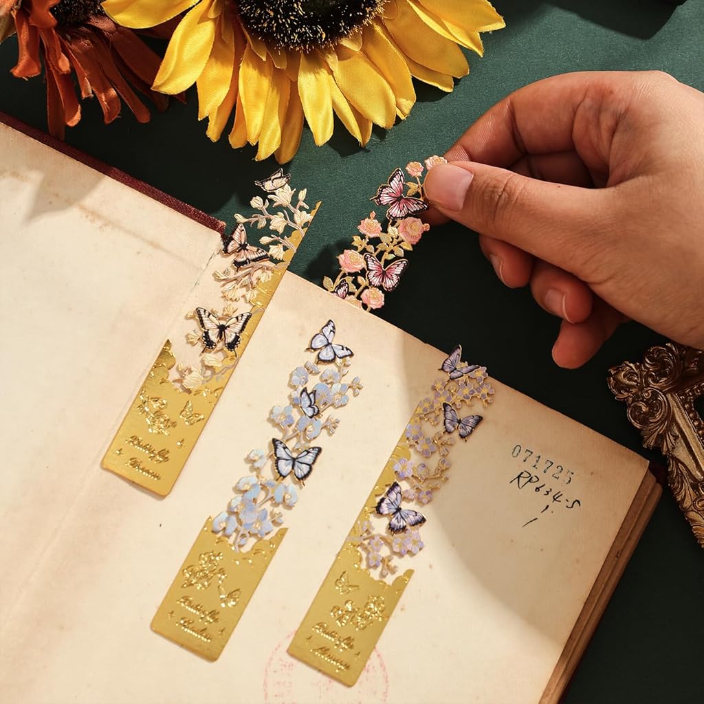 OFIFO® Floral Butterfly Metal Bookmark Set - 4 Durable Reading Markers for Book Lovers, Students & Readers of All Ages, Thoughtful Gift for Literary Enthusiasts