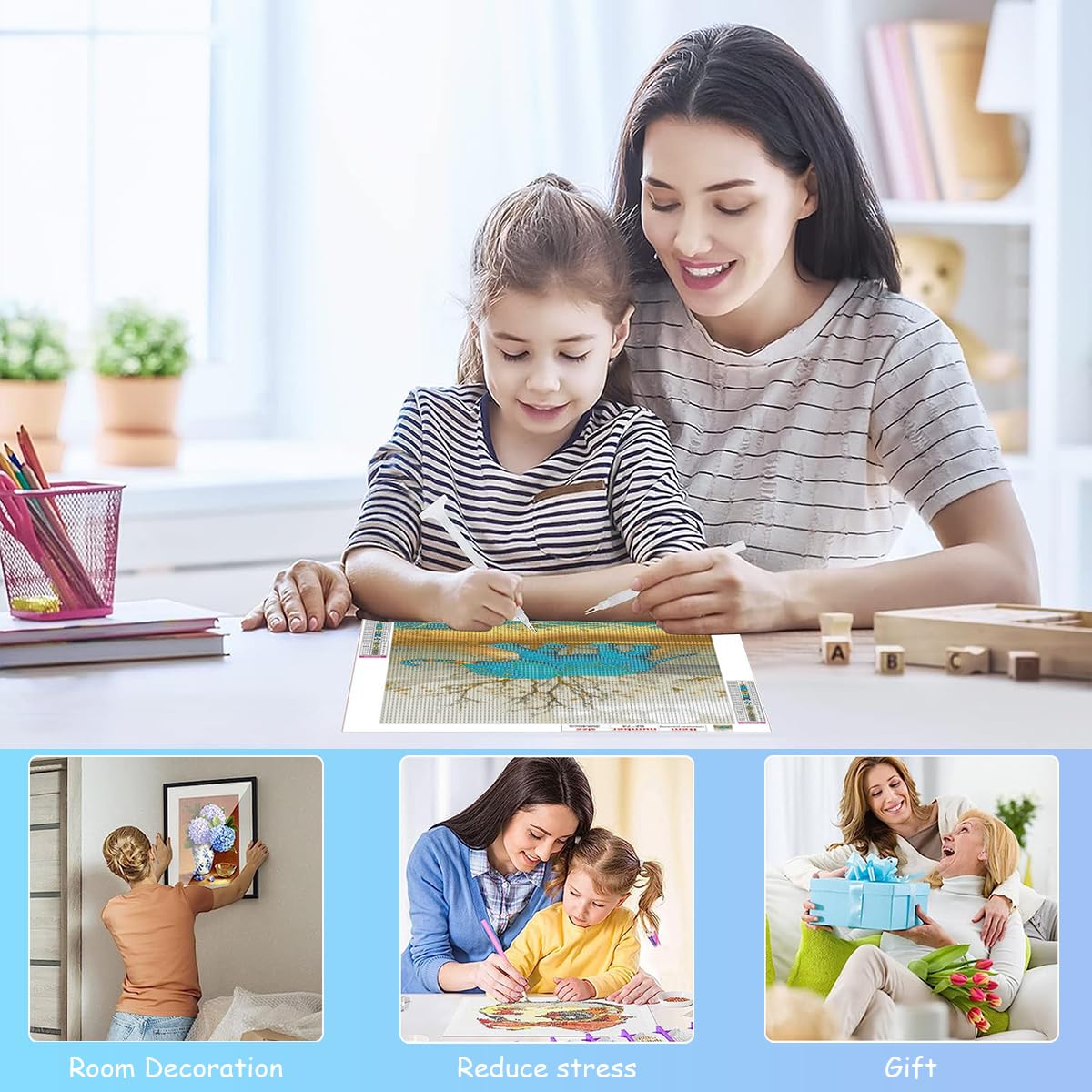 HASTHIP Diamond Painting Kit, 12x16inch Blue Elephant Diamond Painting, 5D Diamond Painting Kit for Adults & Kids, Very Suitable for Home Leisure and Wall Decoration, Gift for Kids and Adults
