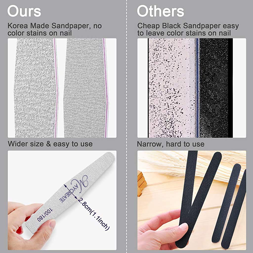 MAYCREATE 10PCS Nail Files, Professional Nail File Set, Curved Fingernail files, 100/180 grit Double-Sided Emery Board Manicure Tools for Home and Salon Use (Pink)