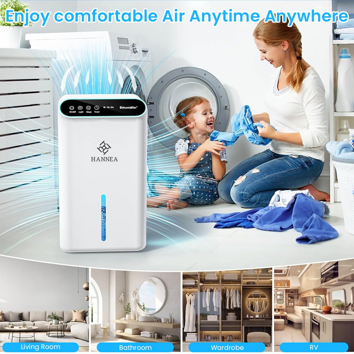 HANNEA 2.5L Dehumidifier for Room LED Quiet Dehumidifier with 3 Timer Settings 2 in 1 Dehumidifier with Aromatherapy Tray Multipurpose Room Dehumidifier for 800 Sq. ft Room