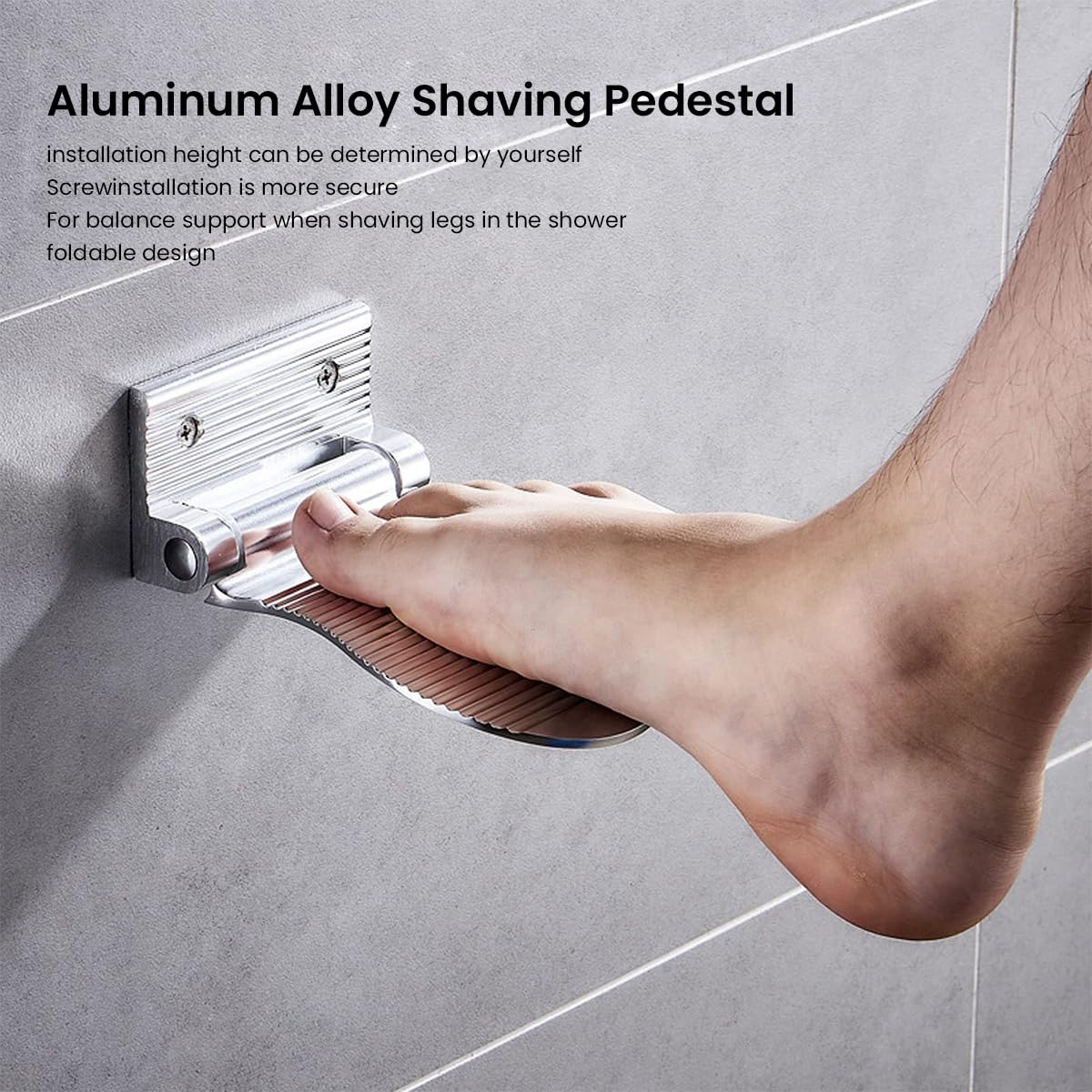 Supvox Shower Foot Rest Aluminum Alloy Bathroom Foot Rest Screw Mounted Folding Foot Pedal Foot Rest Anti-slip Utility Wall Foot Rest Support for Door Entry, Bathroom