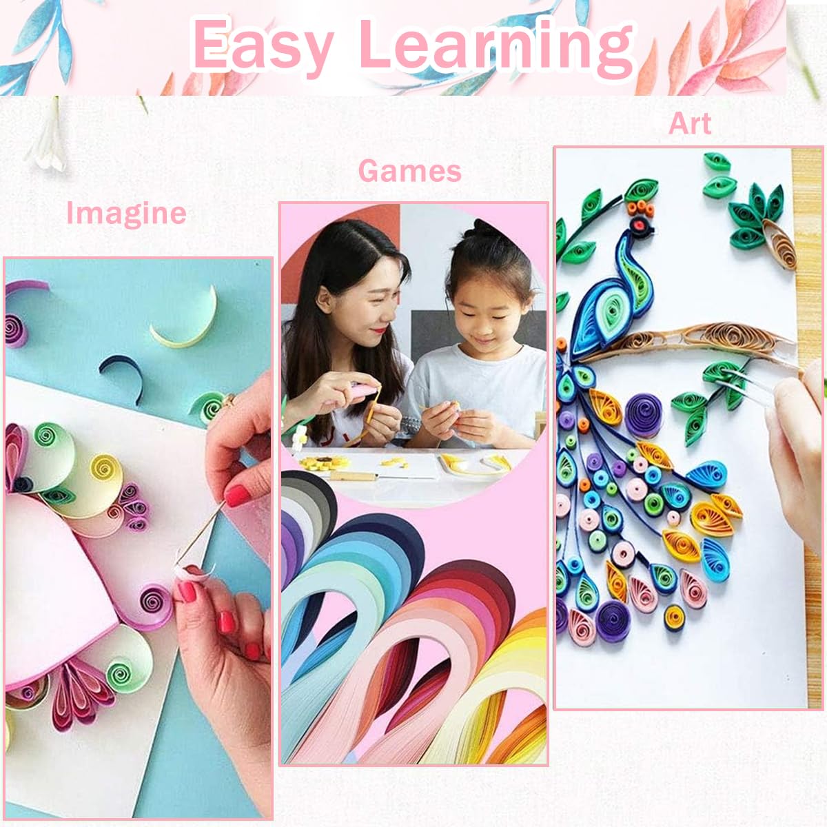 HASTHIP Paper Quilling Kit Quilling Tool Set Quilling Template Curling Tool Set Accessories for DIY Paper Quilling Craft Art Set (30 Colors 600 Strips)