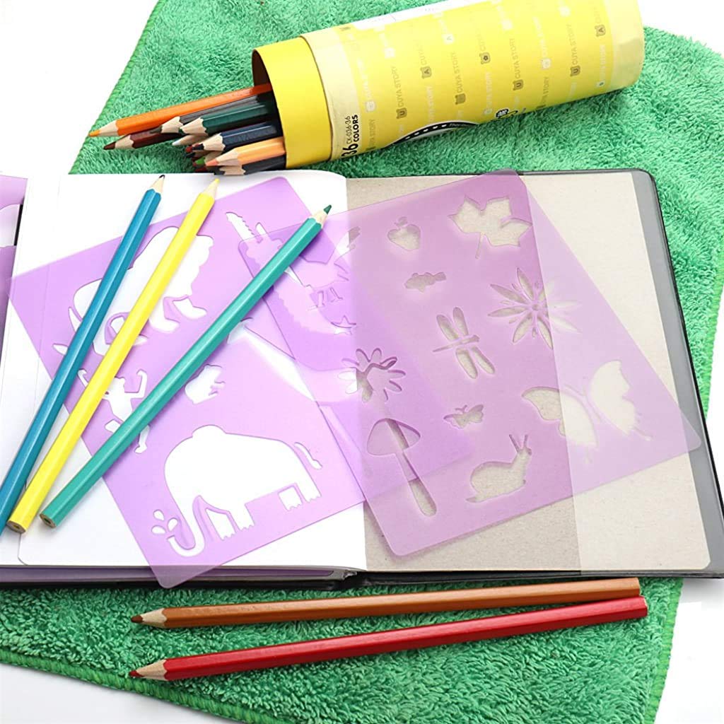 HASTHIP 14 Pcs Plastic Stencils Set for Kids - Over 150 Patterns Plastic Stencils