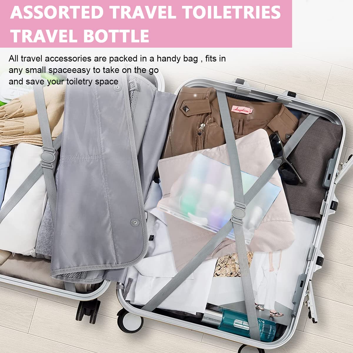 MAYCREATE 14pcs Travel Bottles for Toiletries Silicone Leak Proof Squeezable Containers Cream Jars Spray Bottles Kit for Shampoo Lotion - with Applicator, Funnel, Clean Brush, Label Stickers
