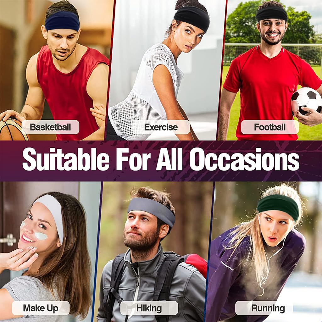 Proberos Head Band for Women Men, Premium Headband Sports Sweat Band, Elastic Non Slip Hair Band for Running Sports Travel Fitness Riding (Pack of 5)