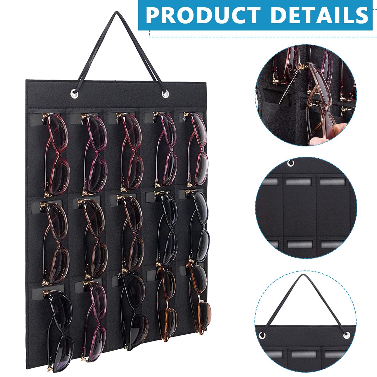 PALAY Sunglasses Organizer Box Wall Hanging Organizer for 15 Pair of Sunglass or Glasses, Hanging Eyeglasses Storage Holder, Sunglasses Case Displaying for Wardrobe(Without Sunglasses)