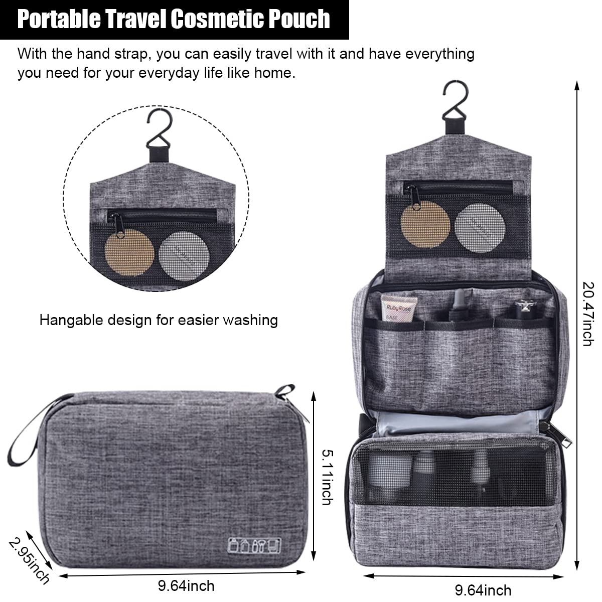 MAYCREATE Makeup Bag Makeup Pouch for Women Travel Cosmetic Organizer Pouch Cosmetic Bag for Toiletries, Household Grooming Kit Storage Cosmetic Pouch Makeup Case for Women (Dark Grey)