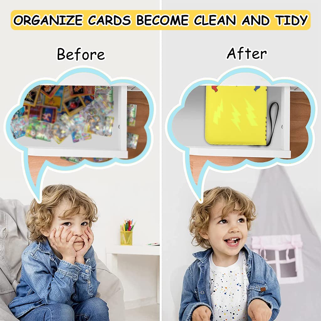 PATPAT Poke-mon Binder, Cards Collector Album Holder for 400 Poke-mon Cards Cartoon Prints Zipper Bag Trading Card Binder Poke-mon Cards Collection Bag Game Cards Case Gift for Kids Boys Girls-Yellow