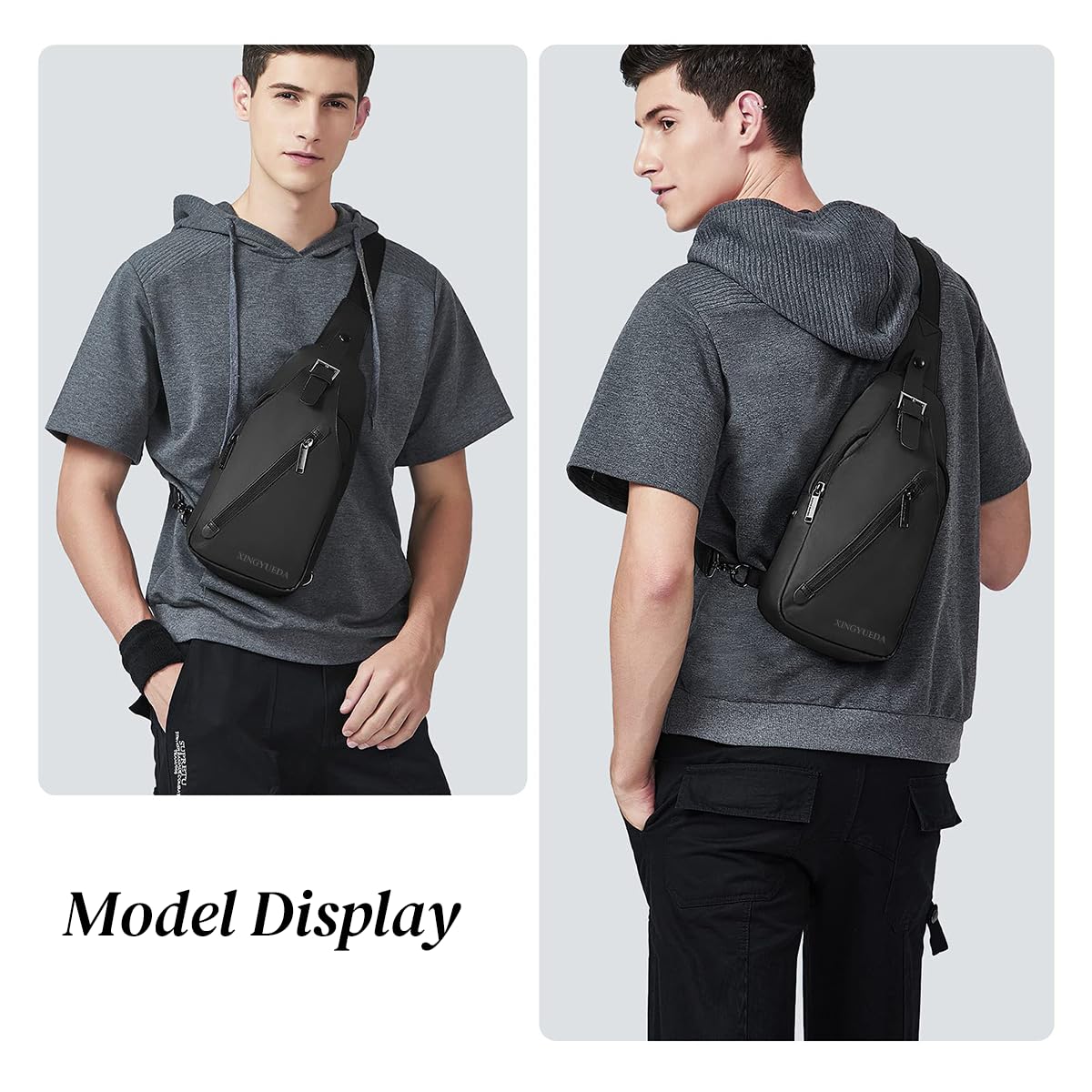 GUSTAVE Sling Bag for Men, Crossbody Bags for Men, Chest Bag for Men with Anti-theft Buckle & Adjustable Strap Shoulder Bag for Commuting, Travel, Outdoor Activities, Cycling(black)