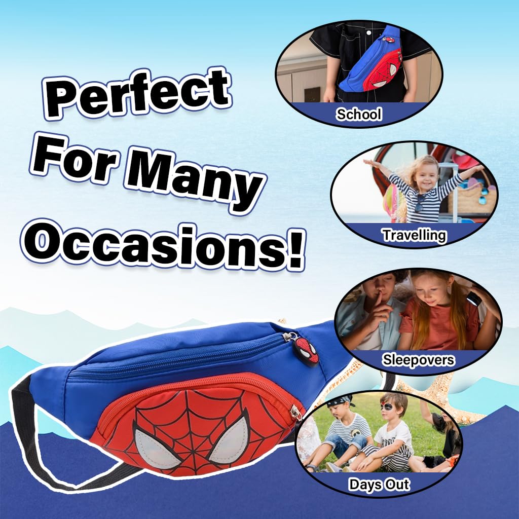 PALAY Kids Chest Bag Cartoon Spider Man Print Bag for Kids Shoulder Bag Fanny Pack Crossbody Bag with Adjustable Quick Release Strap Travel Lightweight Bag for Kids Chrismast Gift for Kids, Blue