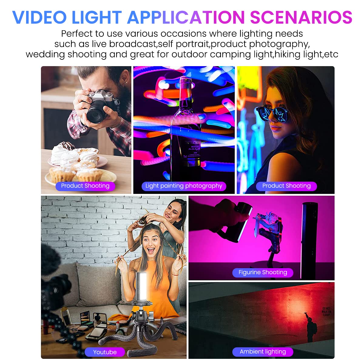 ZORBES RGB LED Light Stick For Photography, Photography Light With RGB CCT Scene Mode, 3000K-6000K Adjustable, 360° Rotation Megnetic Suction Design, 2000mah Battery for YouTube Photoshoot LiveStream