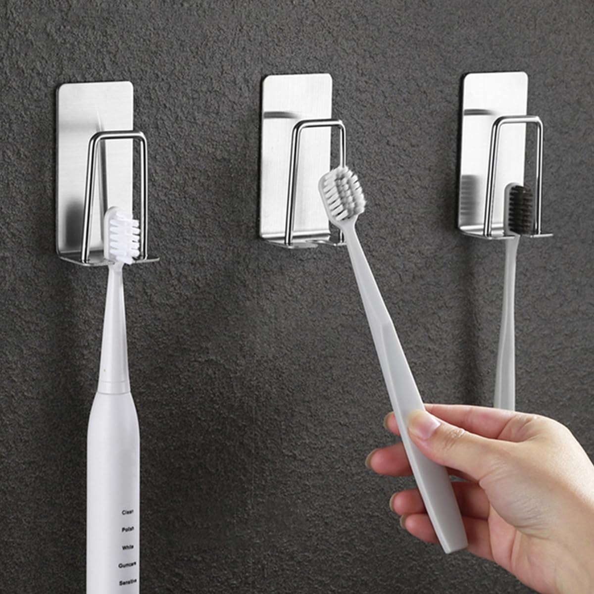 Serplex 4Pcs Bathroom Toothbrush Cup Holders 2 in 1 Bathoom Stainless Steel Cup Holder Toothbrush Rack Self Adhesive Toothbrush Cup Drain Rack
