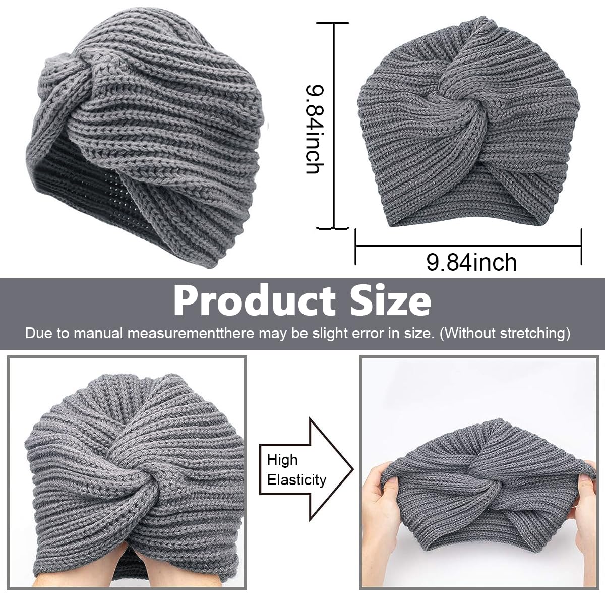 PALAY Turban Cap Winter Cap for Women Woolen Cap for Women Winter Warm Caps Fashion Knitting Hat Stretchy Knitting Couple Cap Crochet Cap Gift Winter Clothes for Women (Grey)