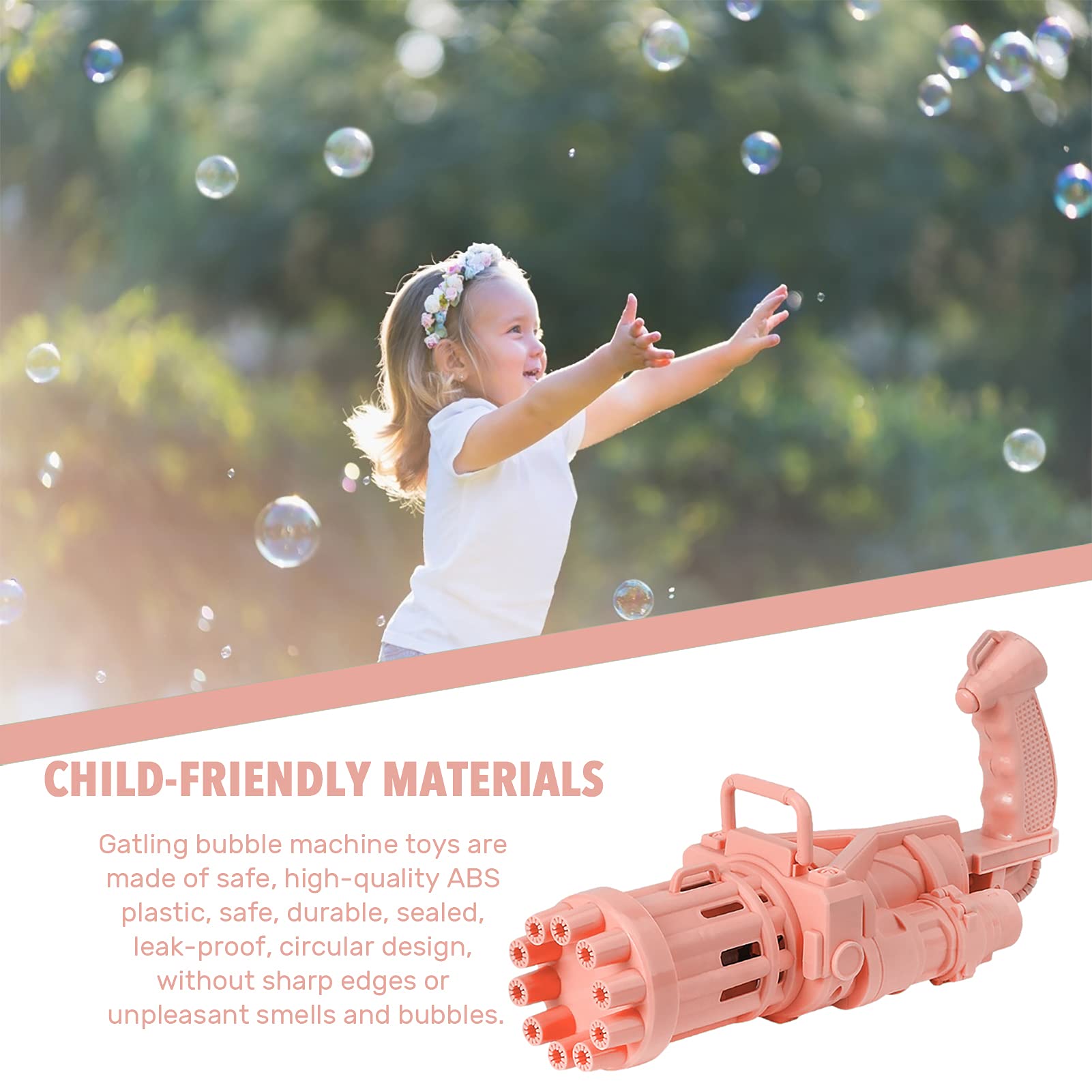 PATPAT Bubble Maker Machine Gun Bubble Blower, Automatic Bubble Machine for Kids, 8-Holes Electric Bubble Blaster Gun 2021 Cool Toys Gift, Summer Outdoor Activities Toys for Boys and Girls (Pink)