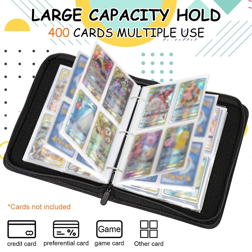 PATPAT Poke-mon Binder, Trading Cards Collector Album for 400 Poke-mon Cards Cartoon Prints Zipper Bag Trading Card Binder Poke-mon Cards Pack Collection Bag Game Cards Case Gift for Kids Boys Girls