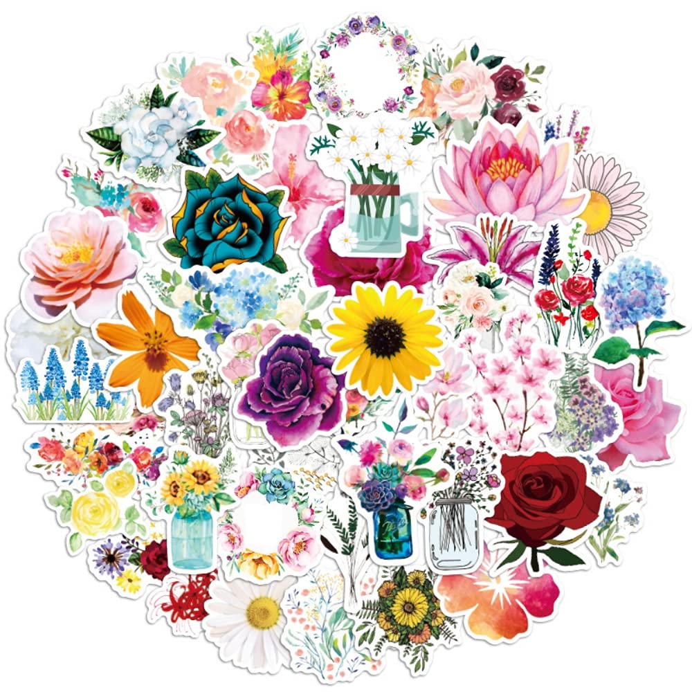 HASTHIP Polyvinyl Chloride Waterproof Spring Flower Plant Stickers for Children and Adults (Multicolour) - 46 Pieces