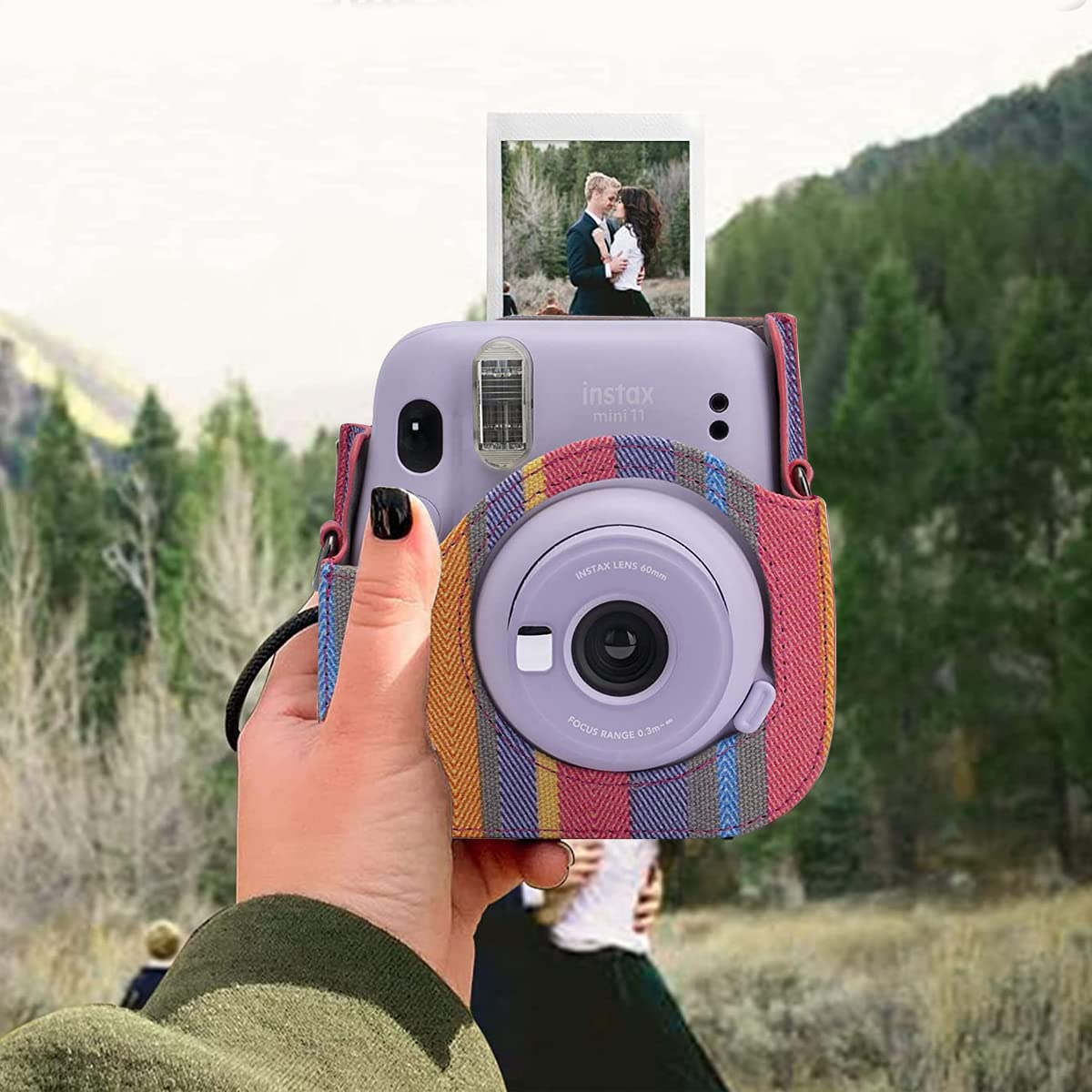 ZORBES Instax Mini 11 Case Cover, Protective Camera Case for Fujifilm Instax Mini 11, Color Striped Easy Install Bag with Removable Shoulder Strap & Top Cover for Intex Camera Mini 11 Mini 8 Mini 9