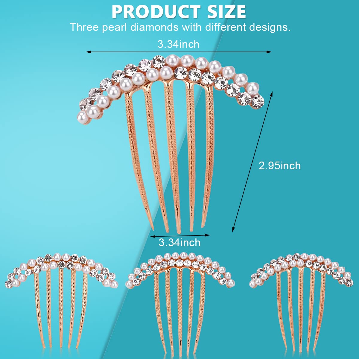 PALAY 3 Pcs Pearl Claw Hair Clips Side Comb Rhinestone French Hairpins Metal Decorative Hair Bun Clips Hair Accessories for Women Girls Gift