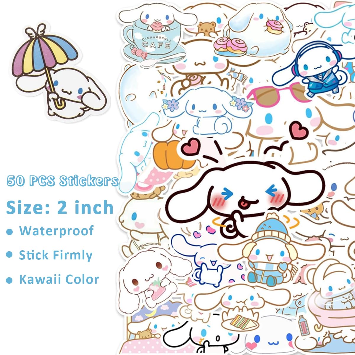 HASTHIP 9Pcs Kawaii Cinnamoroll School Supplies Set, Kawaii Stationeries Supplies Set with Notebook, Pencil Pouch, Click Pens, Assorted Cinnamoroll Cartooon Stickers, Girls School Gift Set