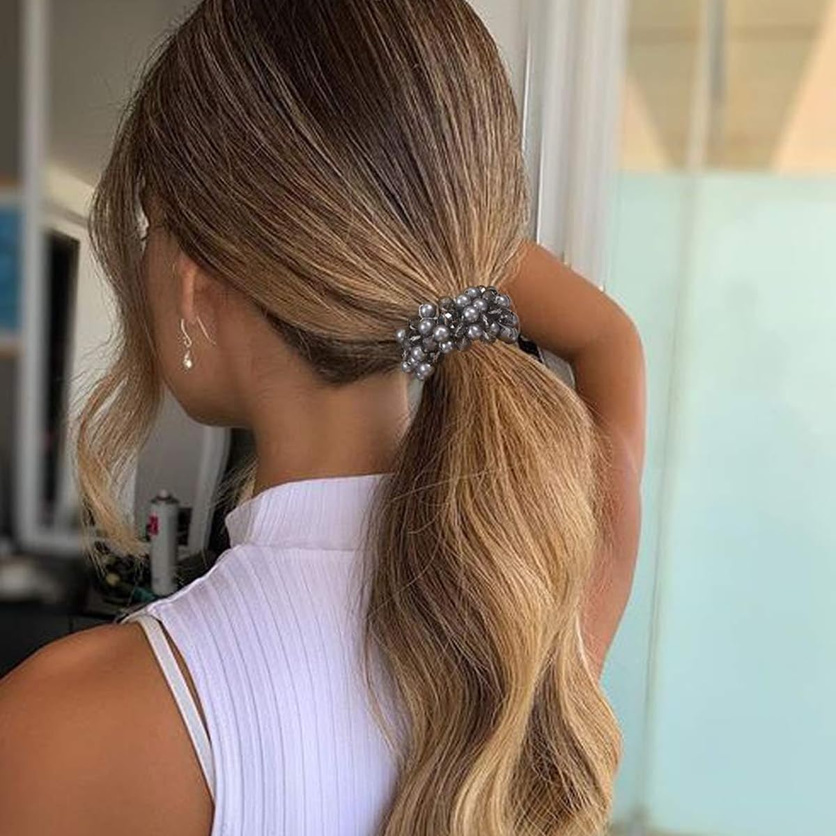 PALAY 3 Pack Elastic Hair Ties Ropes Rhinestone Hair Scrunchies for Women Girls Boho Handmade Bead Bands Ponytail Holder Hair Bun Accessories Gift