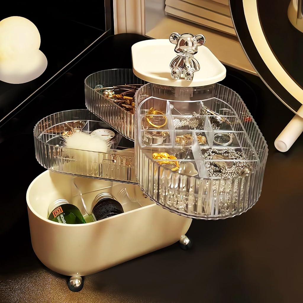 HASTHIP® Jewellery Organisers 4-Tiers Jewelry Box Rotatable Hair Accessories Organizer Stand Elegant Dresser Table Acrylic Clear Storage for Hair Tie Scrunchie Earrings Bracelets Holder 2PCS