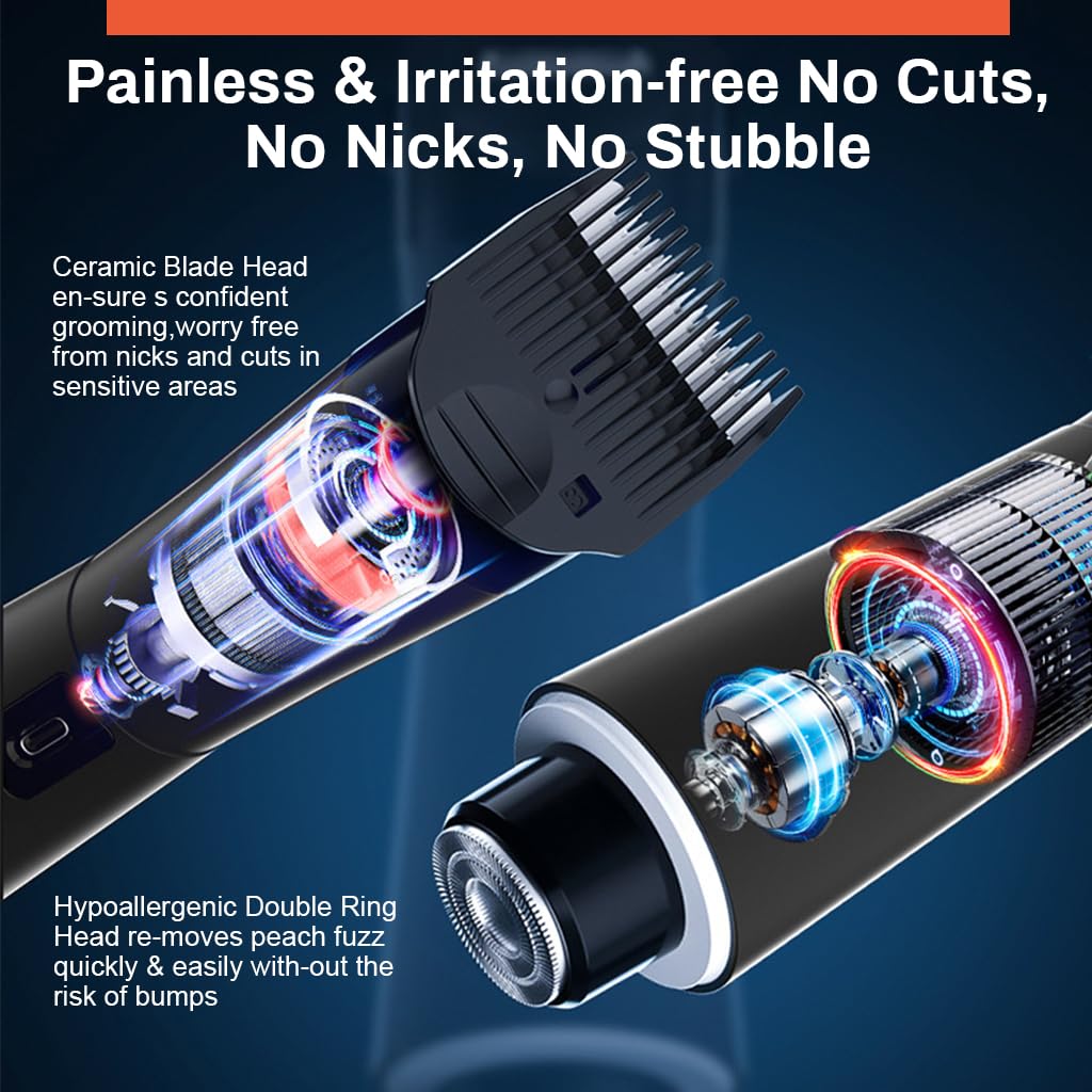 HANNEA Body Hair Trimmer with LED Cordless USB Electric Razors for Men Women Wet/Dry Use Bikini Trimmer Dual Head Design Painless Hair Trimmer IPX7 Waterproof