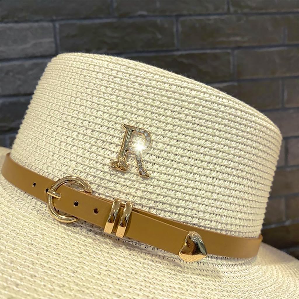 PALAY Straw Hat Bucket Hat for Women Foldable Summer Sun Hat Wide Brim Flat Top Cap Beach Hat for Women Ladies Outdoor UV Protection - Milk White