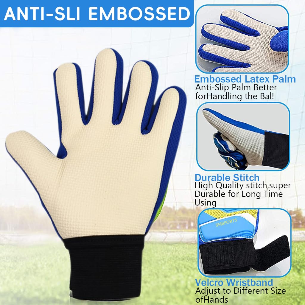 Proberos Football Goalkeeper Gloves for Kids Children Teen Anti-Slip Palm Football Goalkeeper Gloves Strong Grip Football Goalkeeper Gloves Wrist Protection Football Goalkeeper Gloves (Blue)