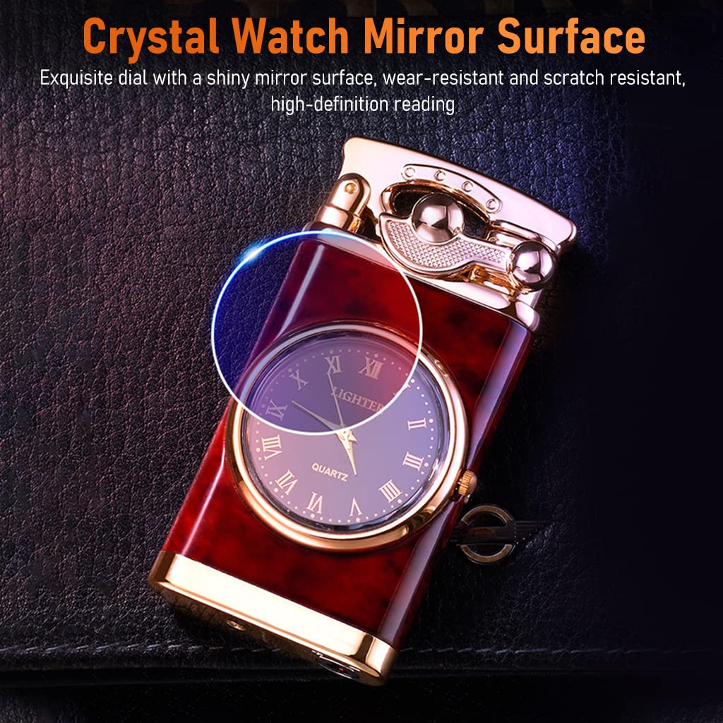 GUSTAVE Cigarette Lighter with Lighted Electric Watch, Refillable Butane Lighter Cigar Lighter, Windproof Portable Candle Lighter for Grills BBQ Fireplaces Camping (Without Gas)