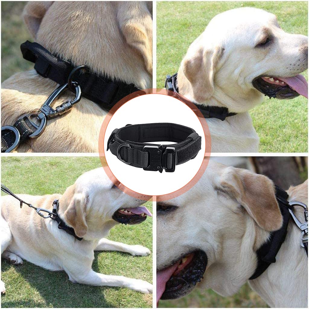 Qpets Dog Collar Adjustable Nylon Tactical Dog Collar with Strap Handle Dogs Training Collar Quick Release Metal Buckle for Small Medium Large Dogs(Black,XL,19.6''-23.2''/50-59cm)