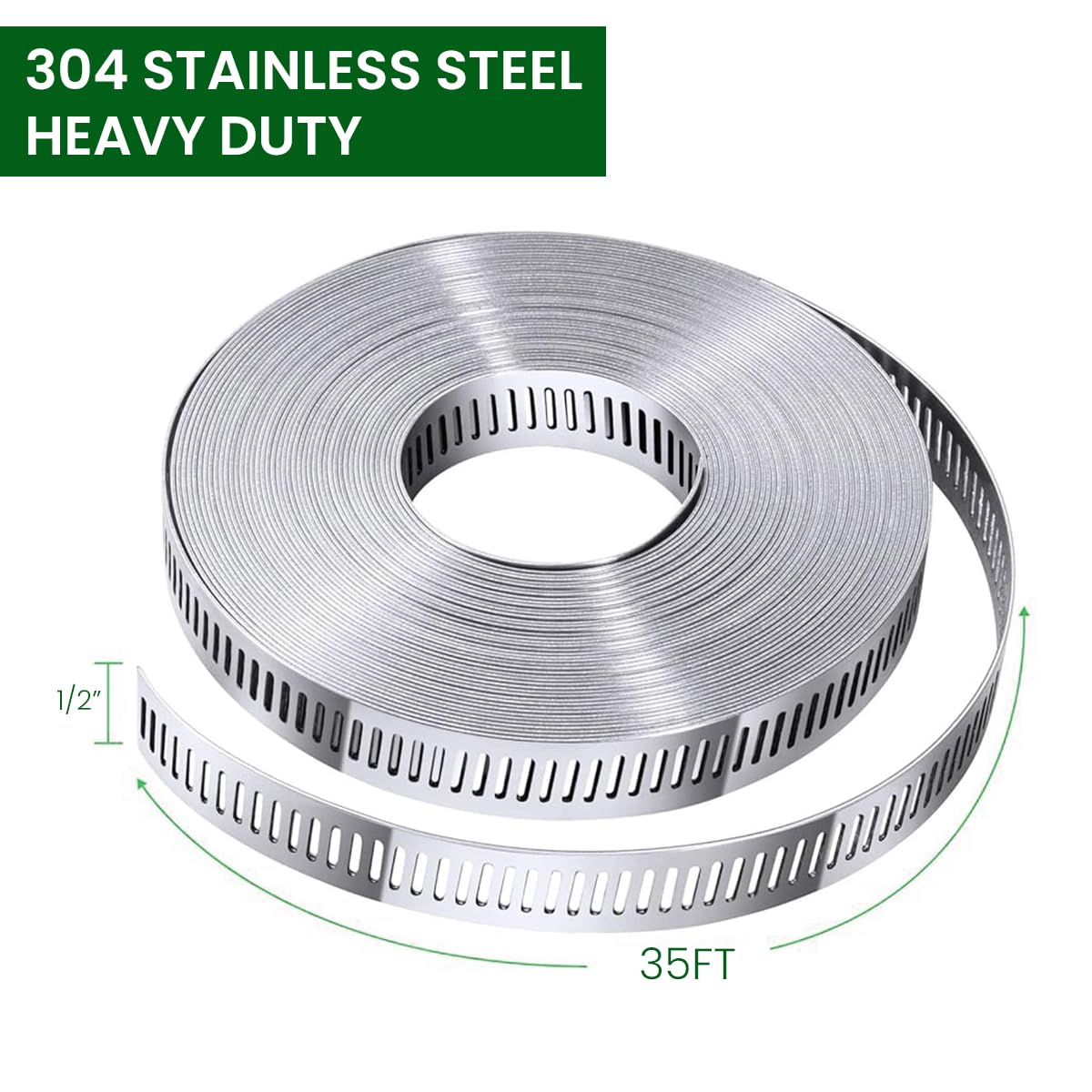 Serplex 32.8ft Hose Clamp Roll DIY Hose Clamp Roll 304 Stainless Steel Hose Clamp with 12 Fastening Bolts Attachment Cuttable Hose Clamp Hose Clamp Band for Plumbing, Pipe Repairing