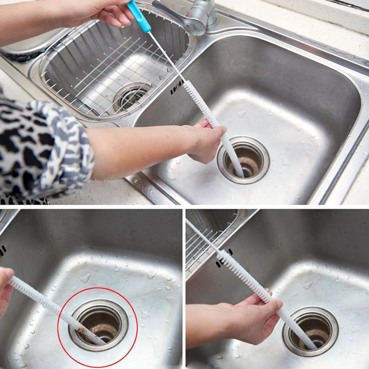 HASTHIP 2Pcs Flexible Sink Water Pipe Drain Dredge Tool 27.56 inches Wire Drain Brush Bath Pipe Plug Long Hair Overflow Unblocker Cleaning Brush Prevent Pipe Clogging