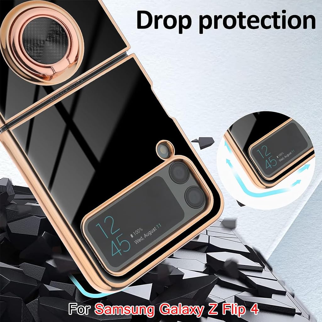 ZORBES Phone Case for Samsung Galaxy Z Flip 4 Luxury Electroplating Metal Framed TPU Phone Case with Phone Grip Anti-Scratch Phone Cover for Samsung Galaxy Z Flip 4, Green