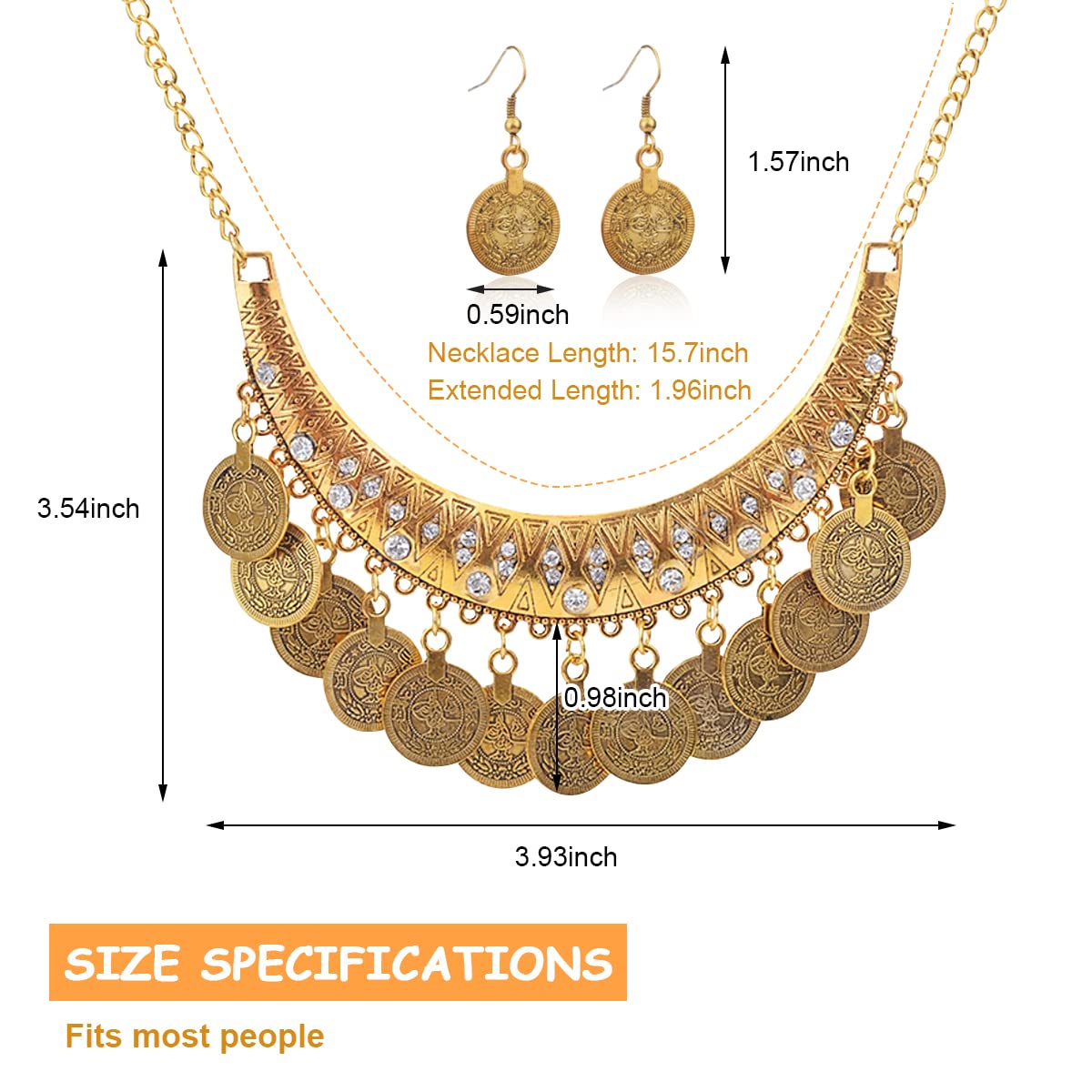 SANNIDHI Women Necklace Earring Set Heavy Duty Metal Jewelry Set for Women Golden Pendent Necklace Jewelry Set for Women Vintage Gold Tone Pendant Necklace Earring for Women
