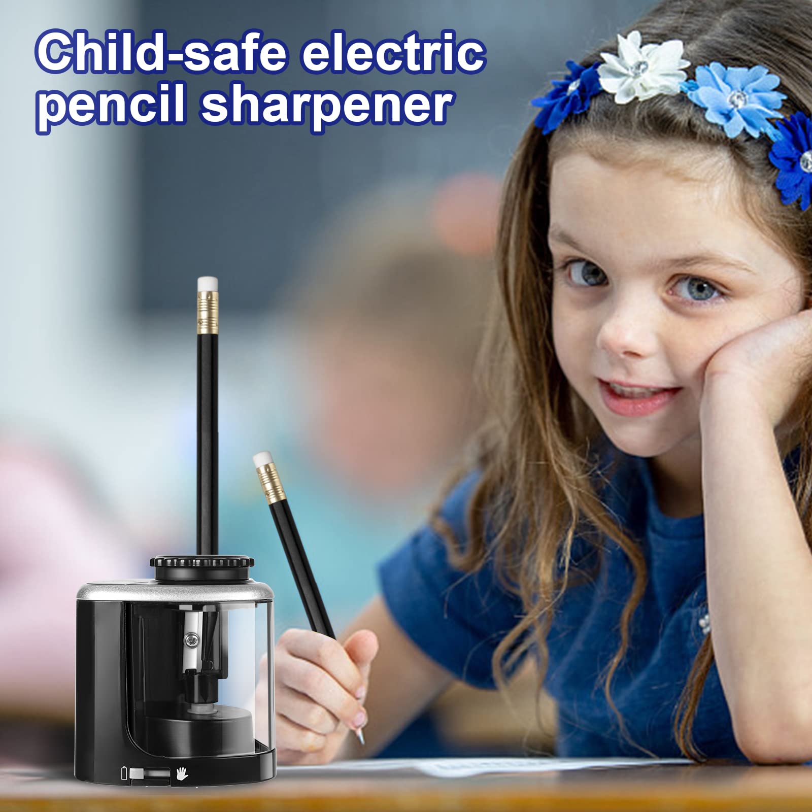 Climberty Electric Pencil Sharpener, Battery Operated, Dual Slot Pencil Sharpener with Durable Blade to Fast Sharpen, Automatic Sharpener for 6-12mm Pencils, Without Battery (Blue)