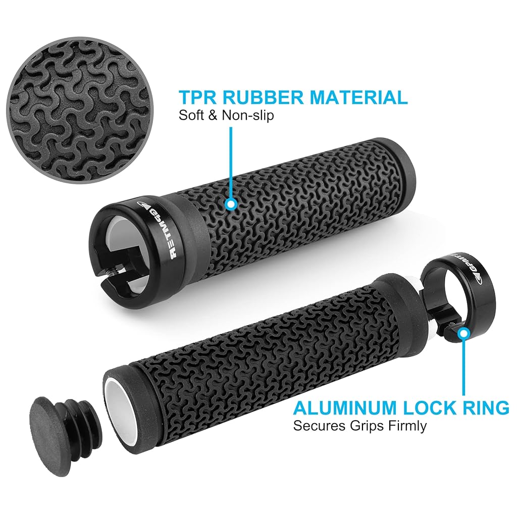 Proberos® Bike Handlebar Grips, Single Lock on Bicycle Handle Bar, for BMX, Mountain, MTB, Beach Cruiser, Scooter, Folding Bike, Soft Non-Slip-Rubber Hand Grip Comfortable Ergonomic-Black