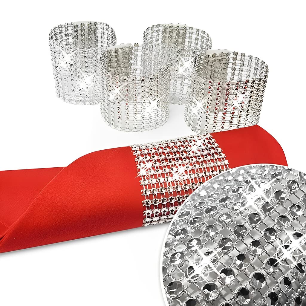 HASTHIP 10Pcs Napkin Rings, Napkin Rings Buckles, Rhinestone Adornment Napkin Holder for Table Decorations, Wedding, Dinner, Party, DIY Decoration (Silver)