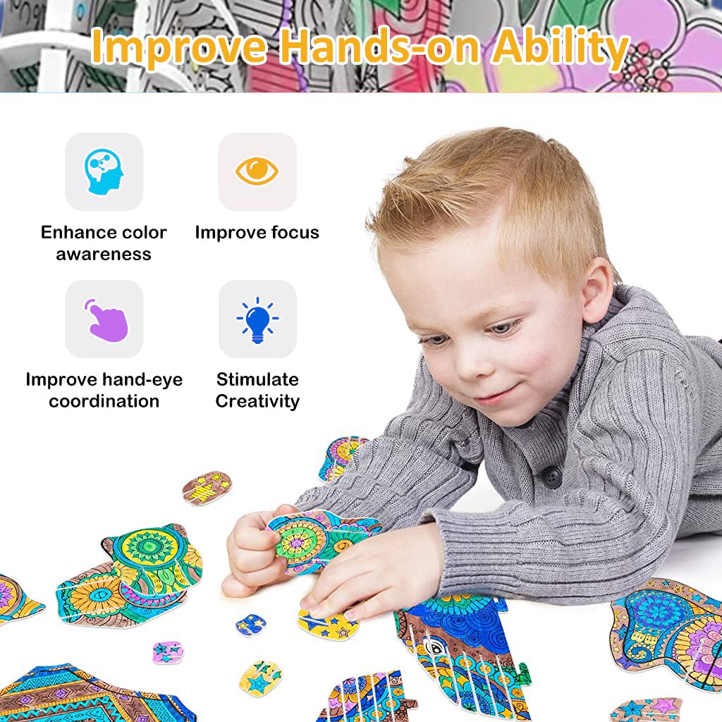 PATPAT 32Pcs Elephant 3D Puzzle for Kids Adults, Coloring Puzzle Game for Kids 7 to 10 Years with 10 Marker Pens, DIY Assembly Puzzle Elephant Toy Creative Arts and Crafts Kit DIY Painting Puzzle Set