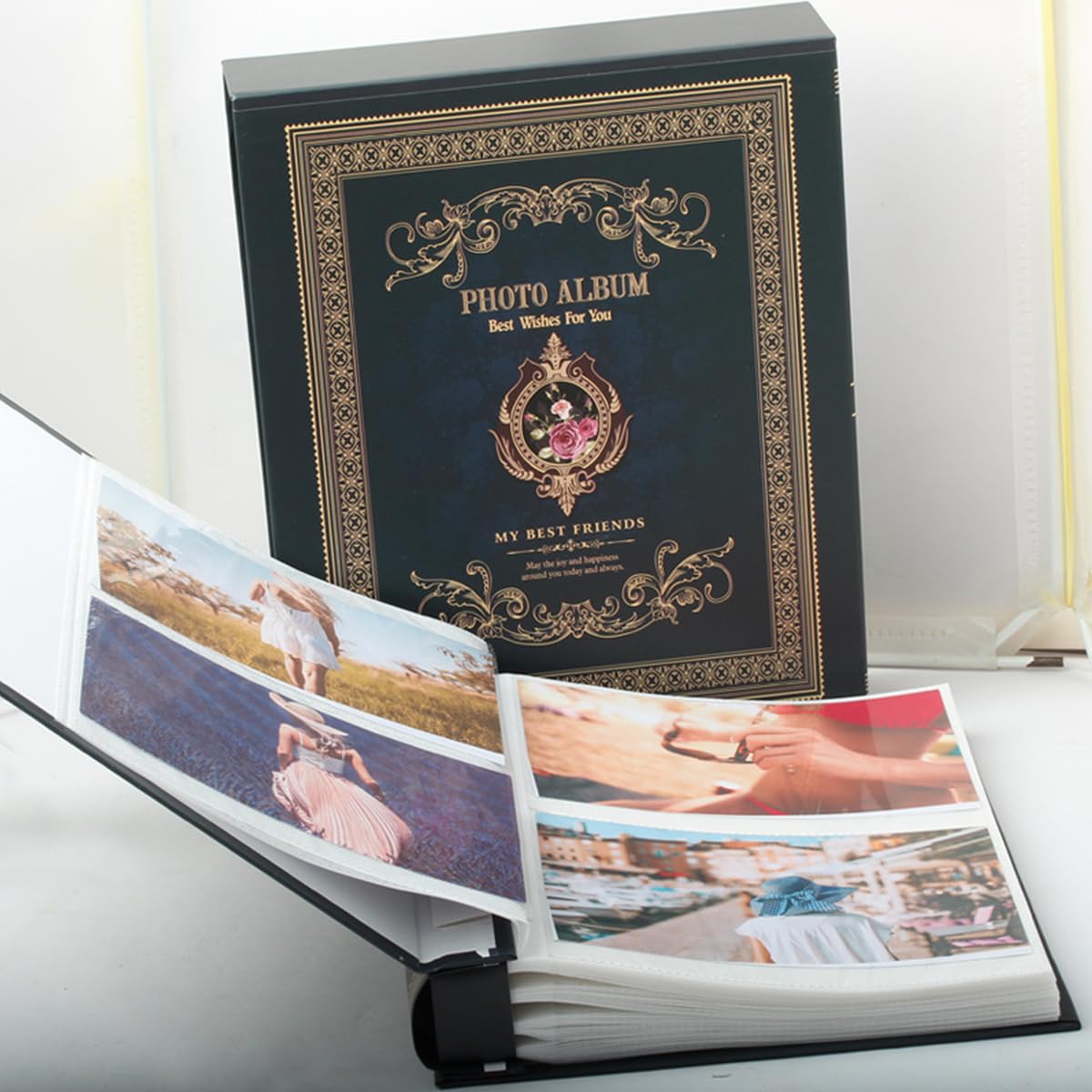 HASTHIP Versatile Photo Album for 6'' Photos, Extra Large Capacity Classic Vintage Pictures Albums, 500 PP Transparent Pockets, Hard Cover with Vintage Embossing, 33.5x30x5.7cm