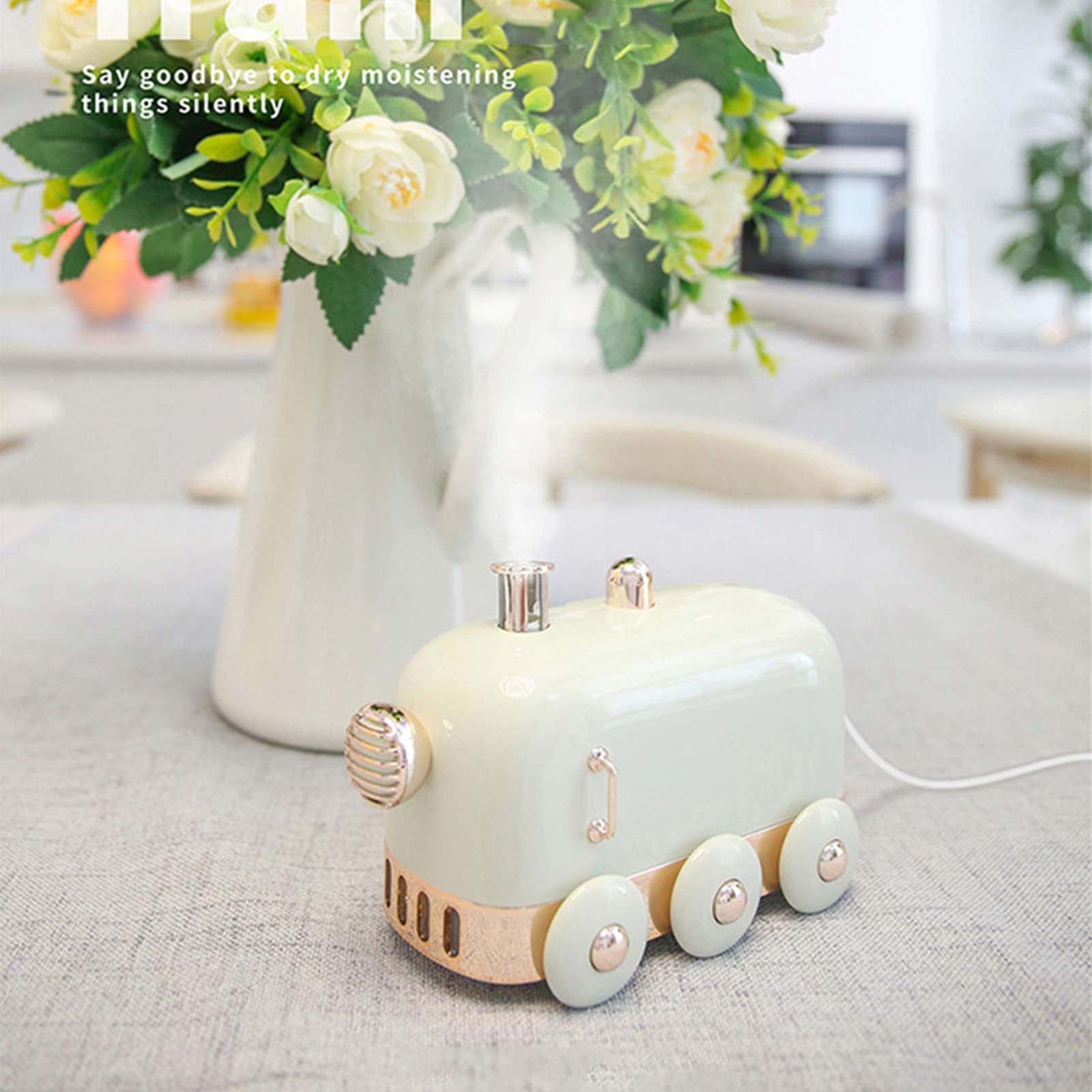 HANNEA Humidifier for Room Mini Train Portable Mini 300ml Quiet Aroma Diffuser with USB Charge Cool Mist Air Humidifiers Auto Shut Off and Colored Lights for Desktop/Office/Bedroom/Car