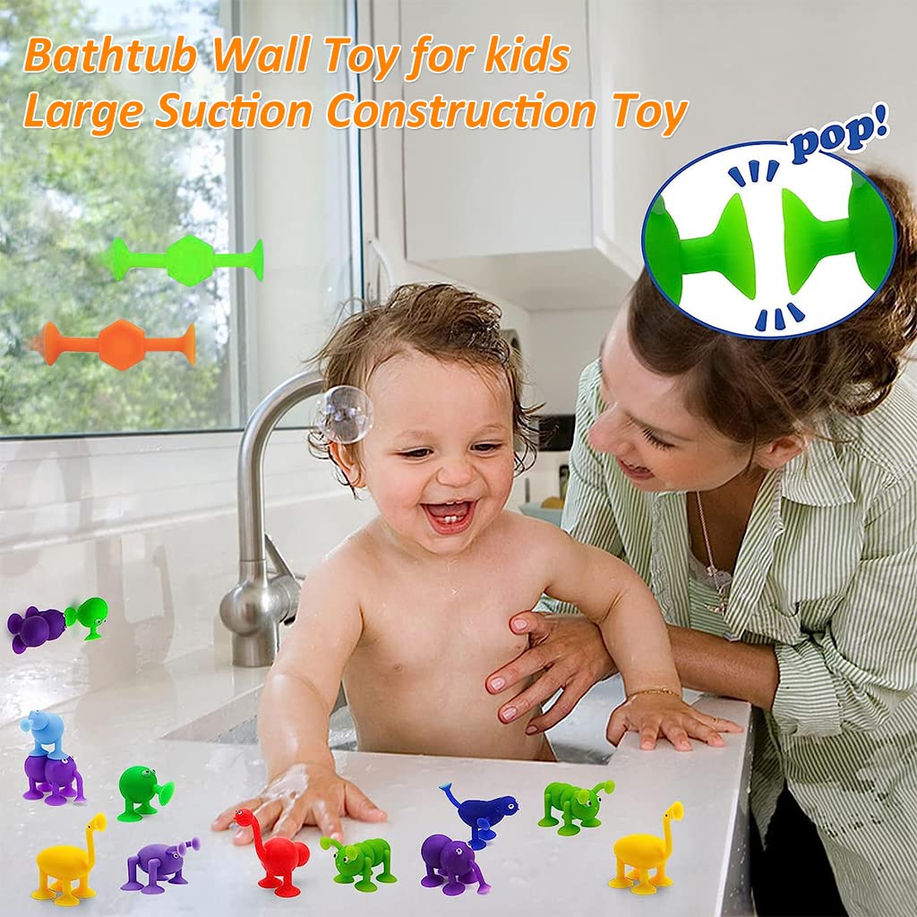 PATPAT Suction Toys for Baby, 24 Pieces Silicone Suction Toys Stress Toys Set Building Blocks Perfect for Baby High Chair Parent Interactive Game Travel Toy Baby Bath Toys for Kids Over 6 Months