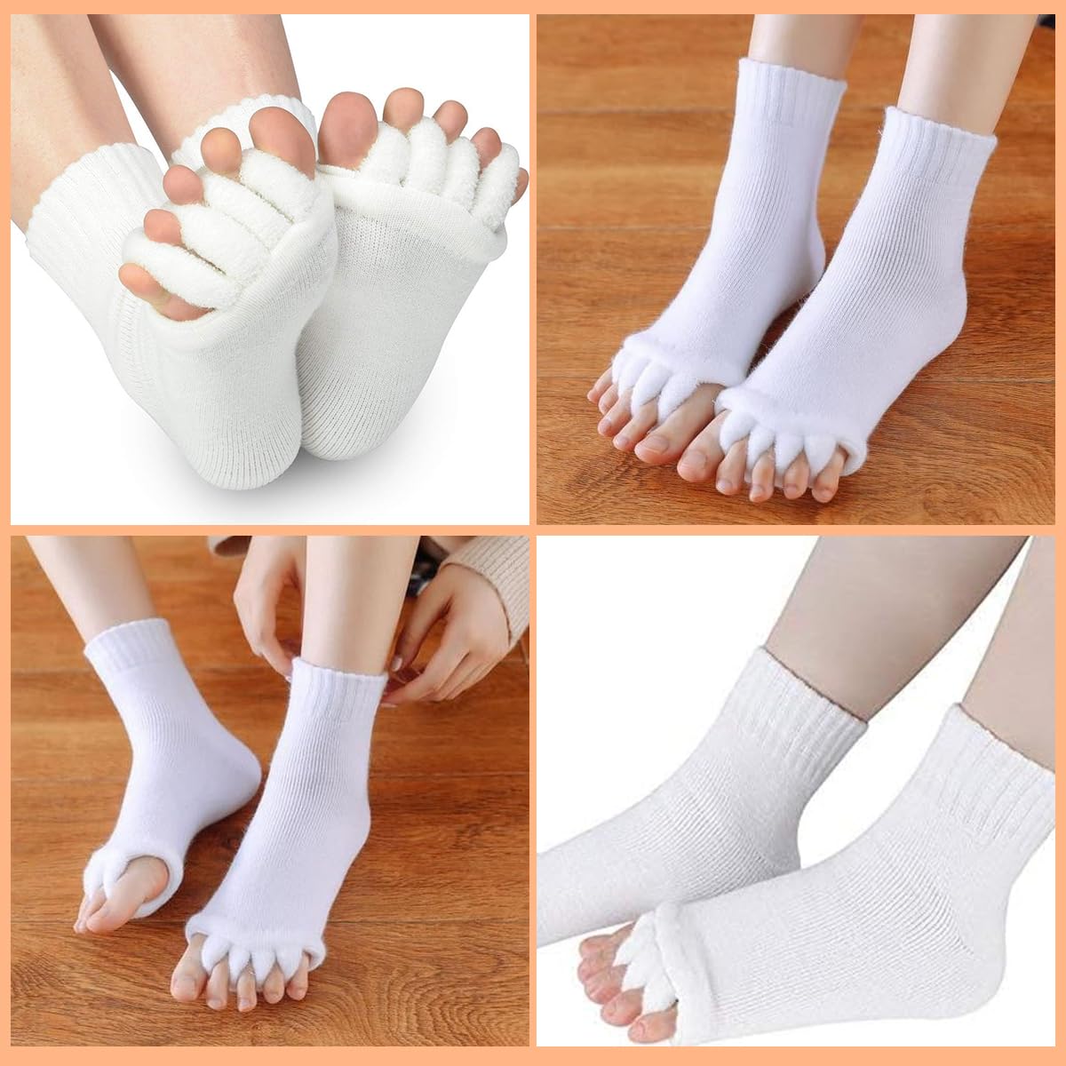 MAYCREATE 1 Pair Women Toe Separator Socks Yoga Sports GYM Foot Alignment Pain Massage Toeless Socks, Prevent Foot Cramps, White