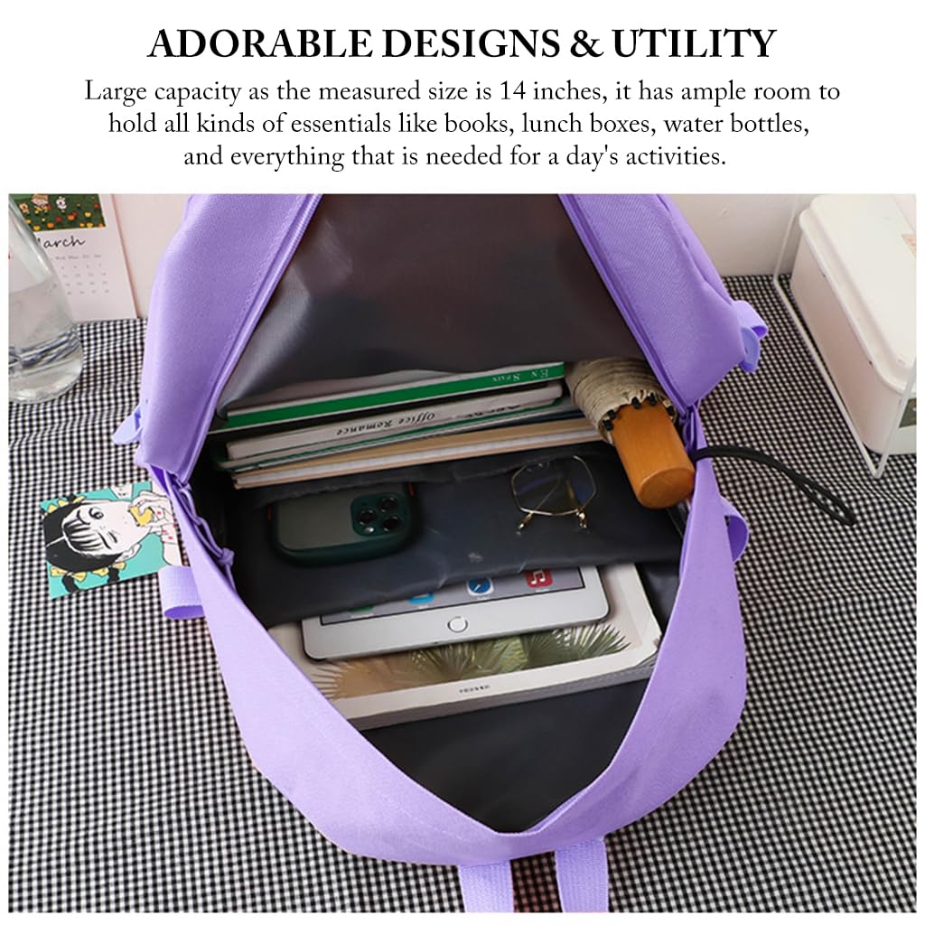 PALAY School Bag for Girls Cute LinaBell Nylon School Backpack Set with Canvas Tote Bag, Kids School Bag for Girls Birthday Gift, Children's Day Gift