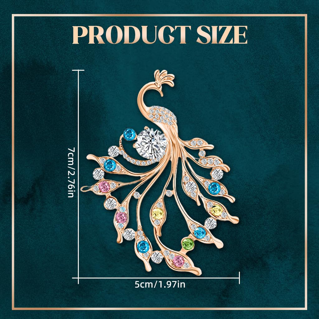 SANNIDHI Peacock Brooch Luxury Women Jewelry Brooch Sparkling Color Rhinestone Peacock Brooch Golden Rose Electroplated Alloy Peacock Brooch Women Jewelry Gift Evening Banquet Jewelry Brooch, 5x7cm